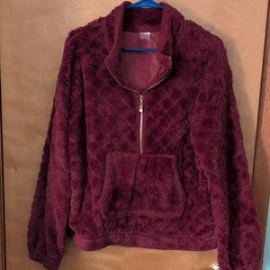 No Boundaries Plush Half-Zip Teddy Jacket - Wine